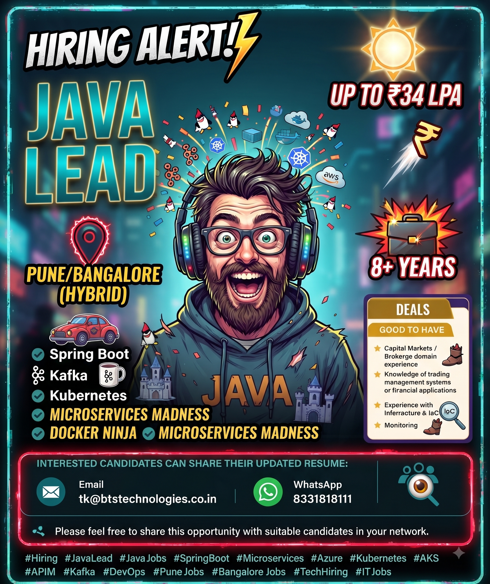 BTS Technologies Recruitment 2026: Java Lead (Spring Boot, Kafka & Azure) | Up to ₹34 LPA | Pune & Bangalore (Hybrid)