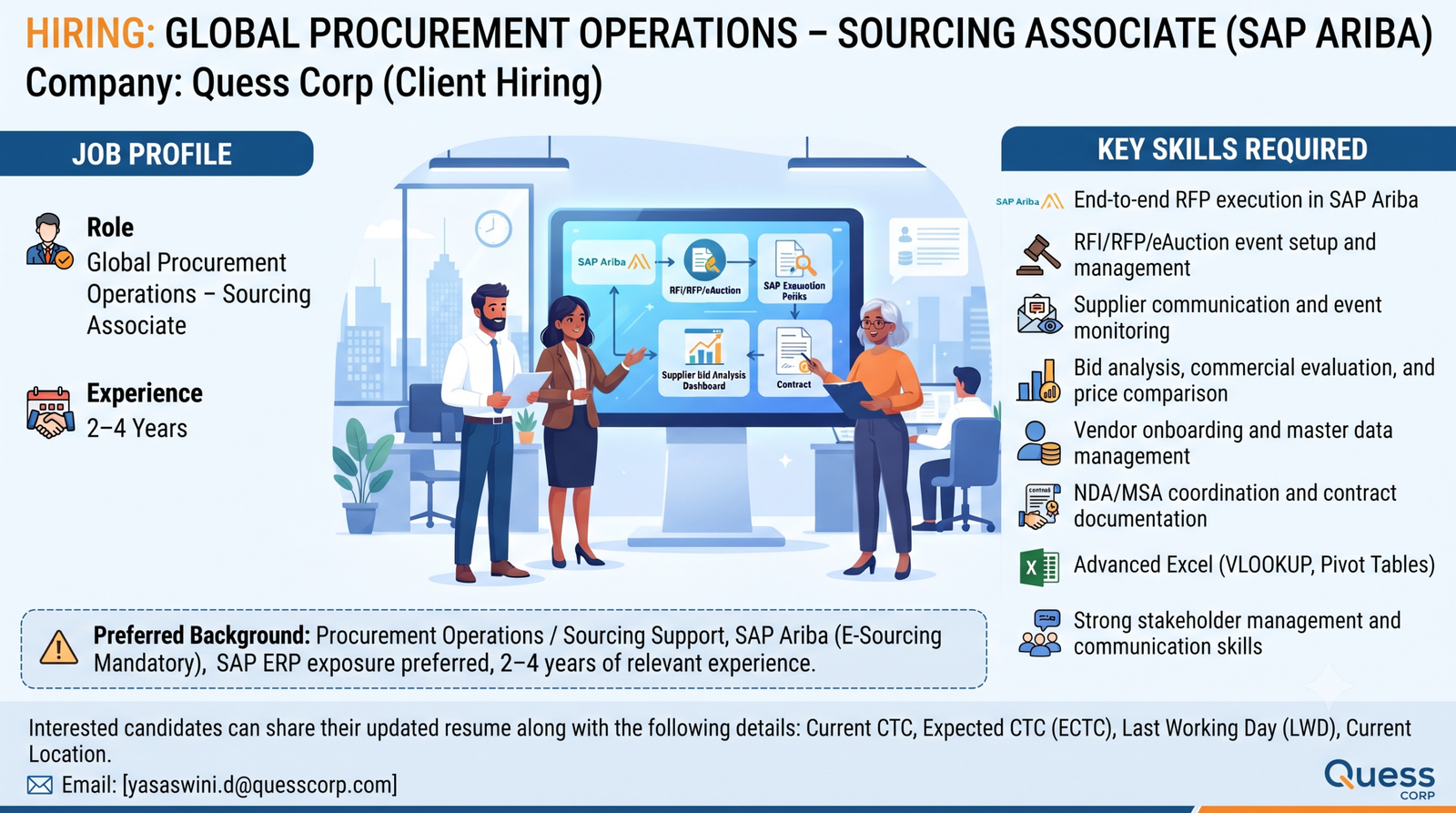 Quess Corp Hiring 2026: Sourcing Associate (SAP Ariba) | Global Procurement Operations