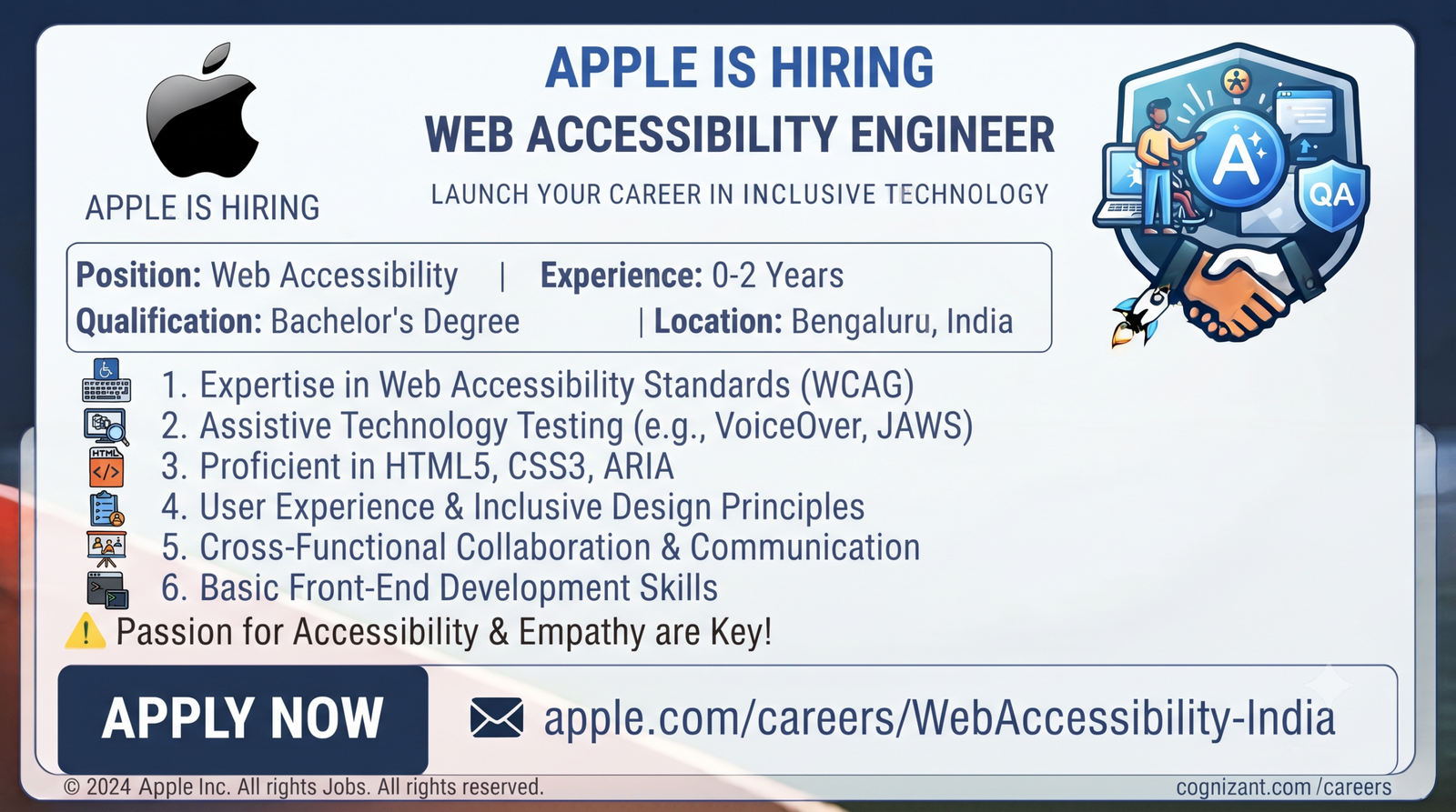 Apple Recruitment 2026: Web Accessibility Engineer (0-2 Years) | Bengaluru