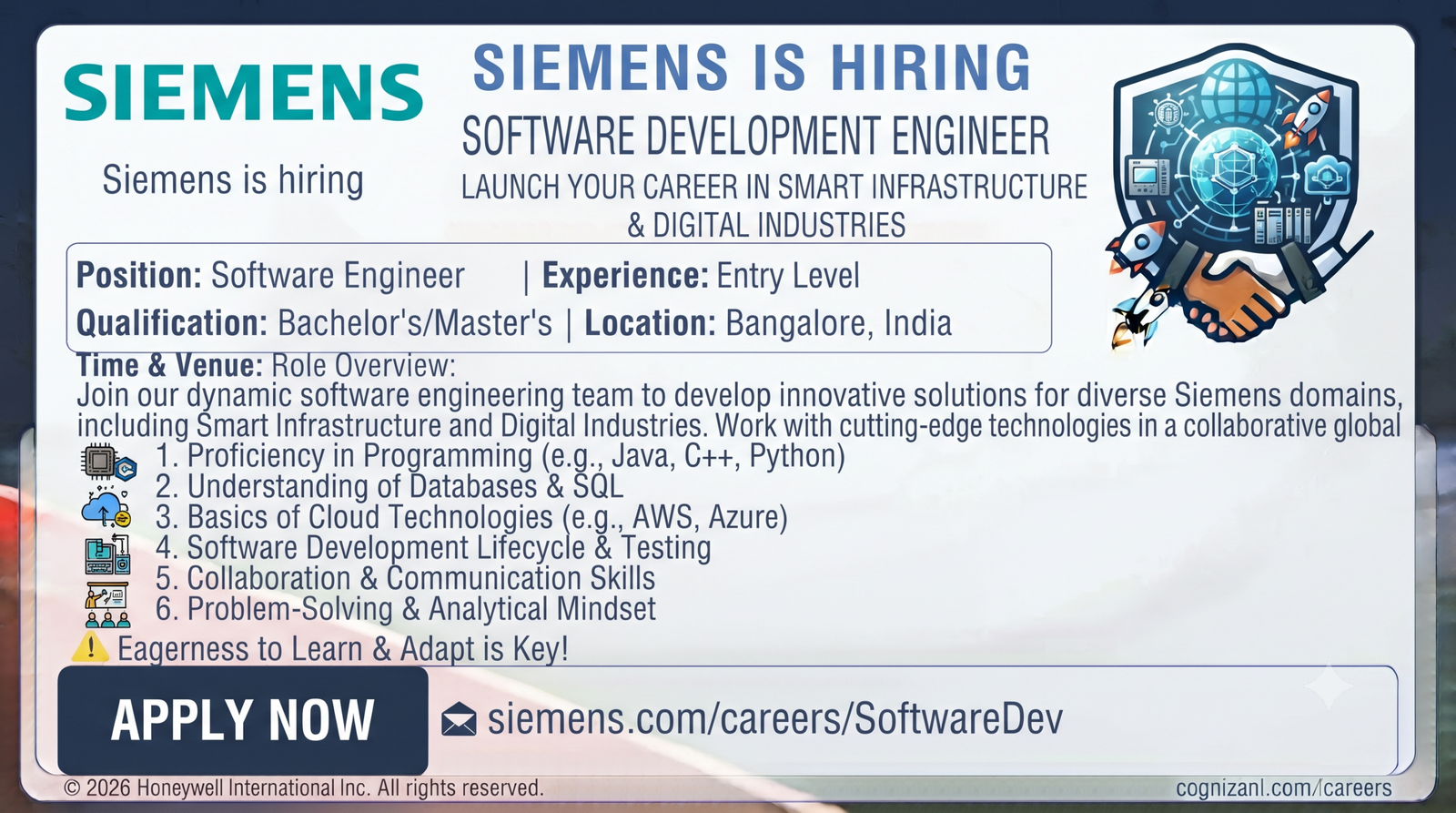 Siemens Recruitment 2026: Entry-Level Software Development Engineer (C/C++) | Noida (Hybrid)