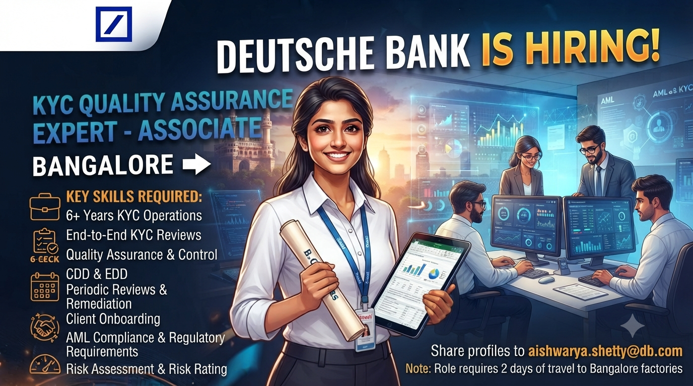 Deutsche Bank Recruitment 2026: KYC Quality Assurance Expert – Associate (6+ Yrs Exp) | Bangalore